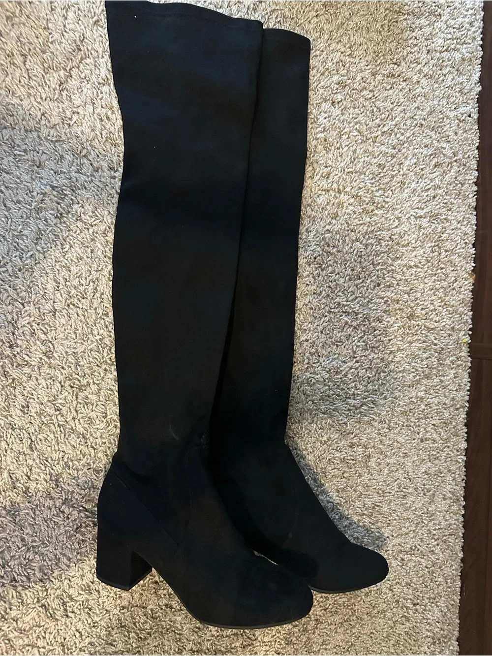 Sleek Black Over-the-Knee Block Heel Boots